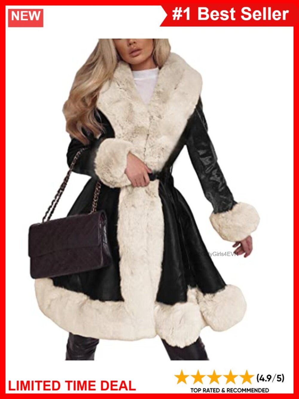 Faux Leather Jacket Fur Collar Belted Slim Fit Winter Coat